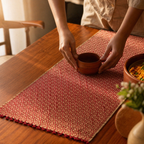 Madur Maroon Handwoven Grass Table Runner, The Gathered Table. Handmade in India by House of Taraasha.
