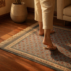 Blue and Dusty Pink Royal Courtyards Floral Rug, The Woven Floor. Handmade in India by House of Taraasha.