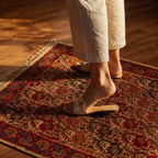 Kalamkari Earth Tones Floral Block-Printed Cotton Rug, The Woven Floor. Handmade in India by House of Taraasha.