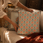 Jaali and Floral Green and Dusty Pink Cushion Cover Set of 5, The Living Room. Handmade in India by House of Taraasha.