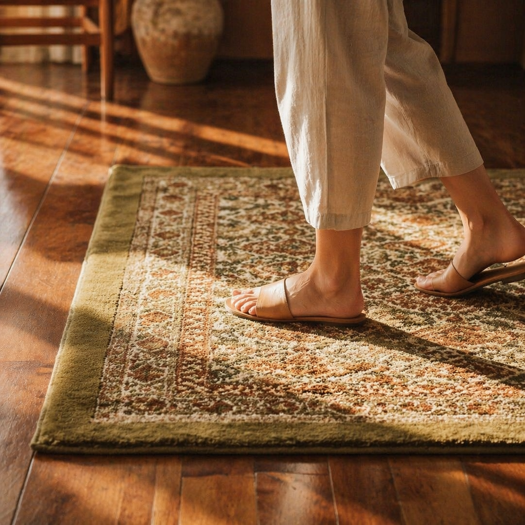 Ivory and Rust Hand Block-Printed Cotton Floor Rug, The Woven Floor. Handmade in India by House of Taraasha.