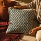 Ivory and Navy Chintz Chevron Cotton Cushion Cover. Handmade in India by House of Taraasha.