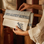 Evergreen Floral White and Blue Block-Printed Towels, The Linen Room. Handmade in India by House of Taraasha.