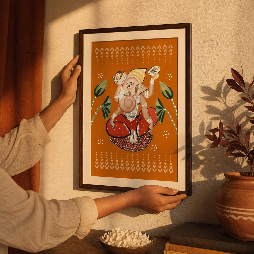 Kalighat Ganesha Art Print by Samir Chitrakar, The Art Wall. Handmade in India by House of Taraasha.