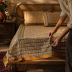 Mustard & Black Bagru Chevron Bedsheet, The Linen Room. Handmade in India by House of Taraasha.