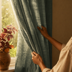 Royal Courtyards Handwoven Green Striped Door Curtain, The Draped Window. Handmade in India by House of Taraasha.