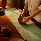 Madur Aqua Handwoven Grass Table Runner, The Gathered Table. Handmade in India by House of Taraasha.