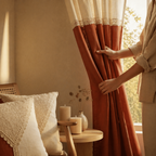 Rust & Off-White Reversible Cotton Curtain & Cushion Set, The Draped Window. Handmade in India by House of Taraasha.