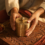 Moradabad Hammered Pure Brass Dabba, Small, The Brass Atelier. Handmade in India by House of Taraasha.