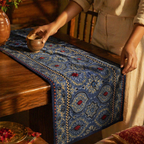 Ajrakh Block-Printed Runner Indigo and Green, The Gathered Table. Handmade in India by House of Taraasha.