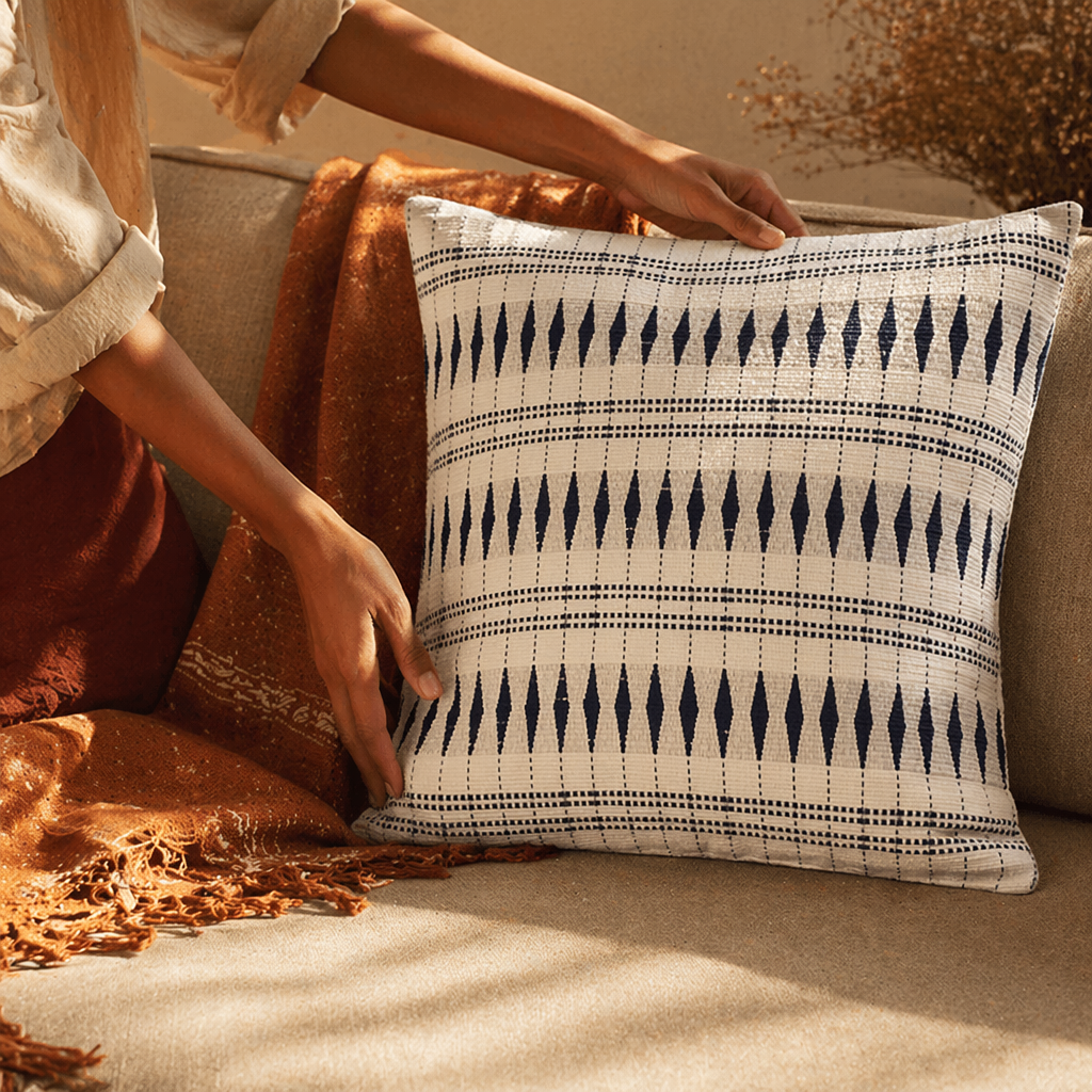 Naga Tribal Backstrap-Loom Monochrome Cushion Cover, The Living Room. Handmade in India by House of Taraasha.