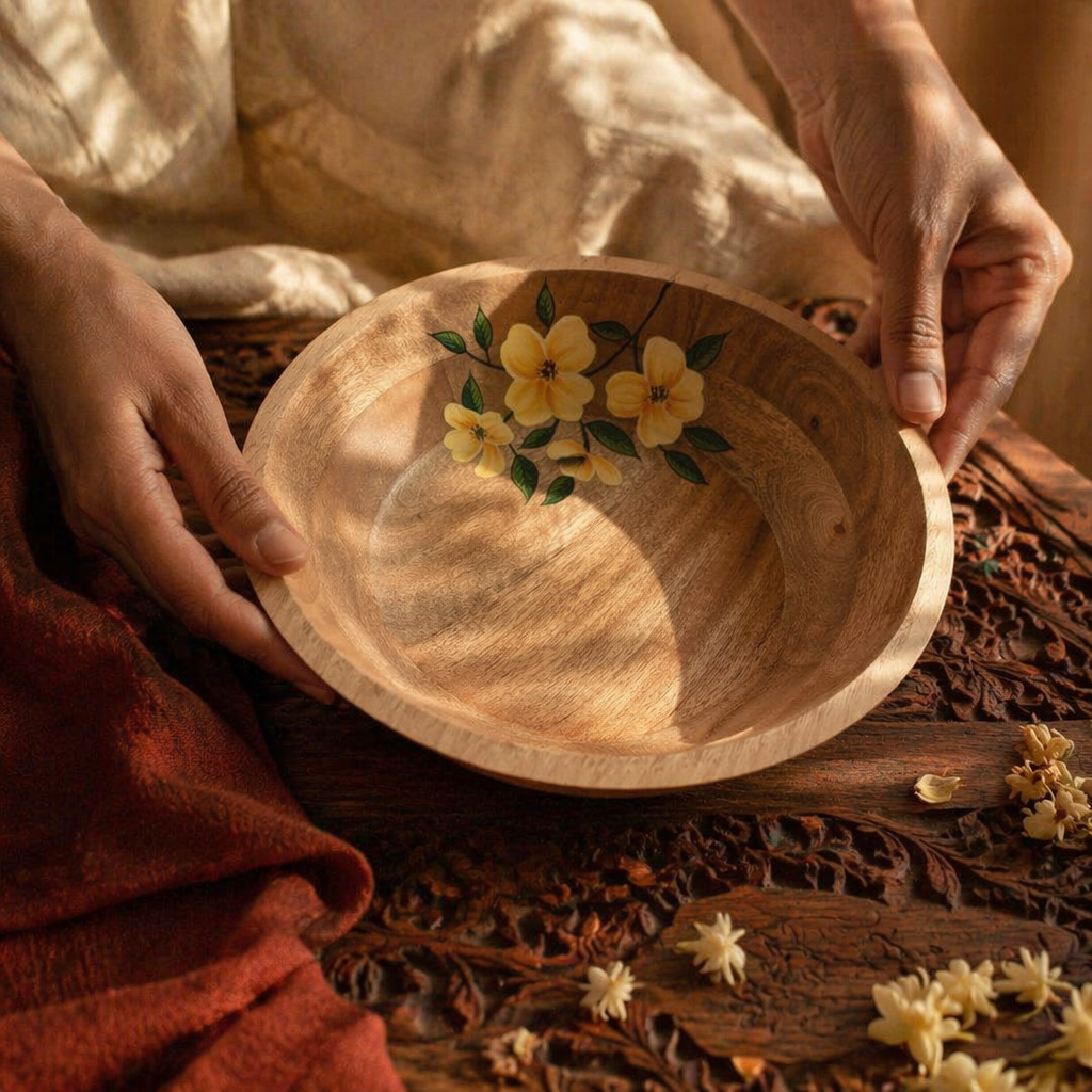 Rajasthan Hand-Painted Sheesham Wood Serving Bowl, The Brass Atelier. Handmade in India by House of Taraasha.