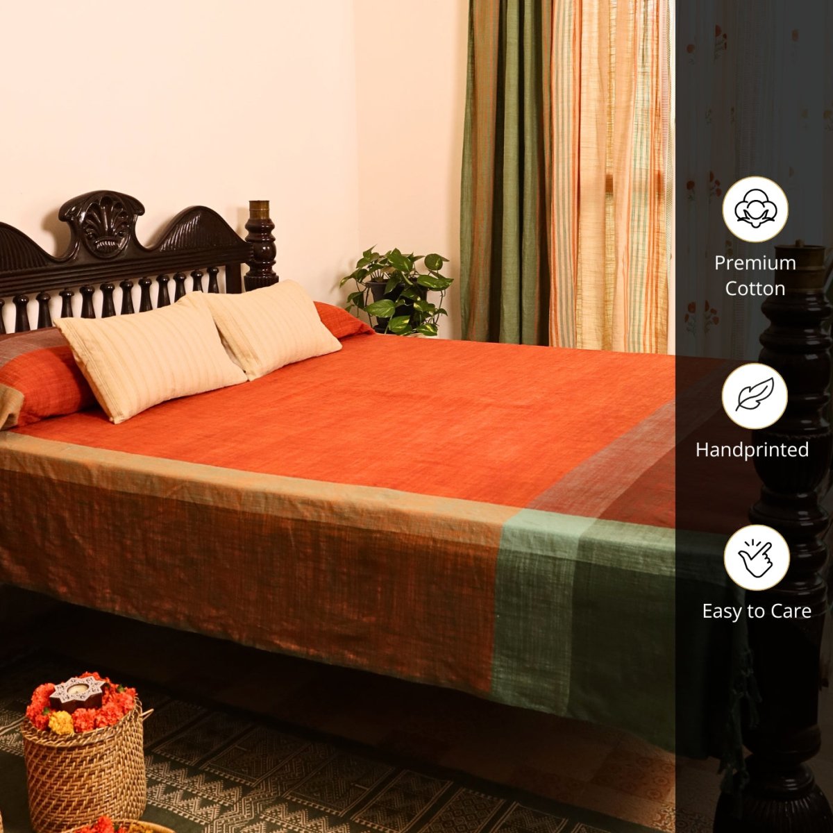 Marigold Rust Cotton Bed Cover | Marigold Collection - 60 x 90 Inches / Pure Cotton / Marigold Rust