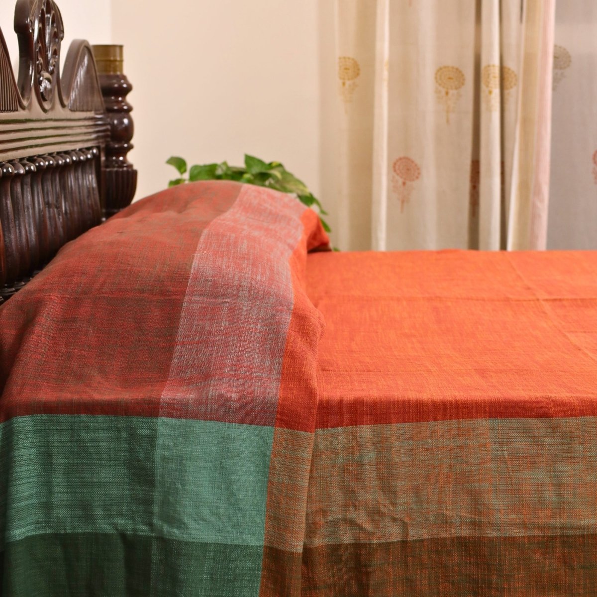Marigold Rust Cotton Bed Cover | Marigold Collection - 60 x 90 Inches / Pure Cotton / Marigold Rust