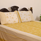 Cotton Bed sheet with Pillow Cover in Mustard and Off White | Queen Size 90 x 108 Inches| Pure Cotton