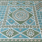 Wall Hanging made with Mud Art Ocean Blue Sparkles Handmade | Lippan Art - Light-blue, White & light-green / 18 inches X 18 inches / Clay & Mirrors on Ply