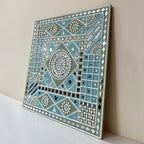 Wall Hanging made with Mud Art Ocean Blue Sparkles Handmade | Lippan Art - Light-blue, White & light-green / 18 inches X 18 inches / Clay & Mirrors on Ply
