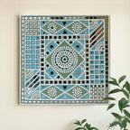 Wall Hanging made with Mud Art Ocean Blue Sparkles Handmade | Lippan Art - Light-blue, White & light-green / 18 inches X 18 inches / Clay & Mirrors on Ply