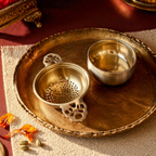 Moradabad Brass Tea Strainer with Rest, The Brass Atelier. Handmade in India by House of Taraasha.