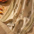 Sheer Taupe and Olive Green Mulmul Curtain, The Draped Window. Handmade in India by House of Taraasha.