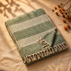 Royal Courtyards Green Striped Handwoven Bed Cover, The Linen Room. Handmade in India by House of Taraasha.