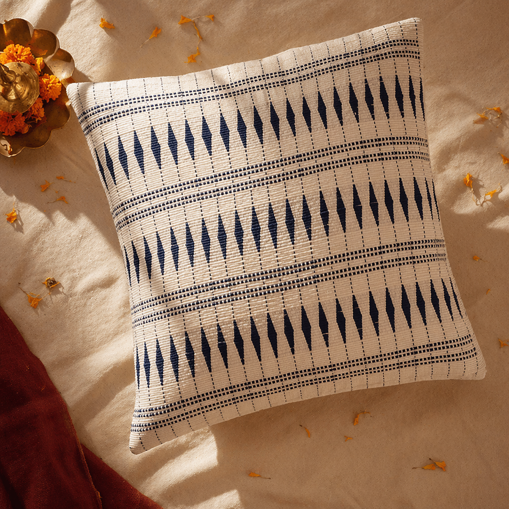 Naga Tribal Backstrap-Loom Monochrome Cushion Cover, The Living Room. Handmade in India by House of Taraasha.