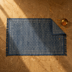 Dabu Lattice Mud-Resist Block-Printed Indigo Cotton Rug, The Woven Floor. Handmade in India by House of Taraasha.