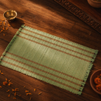 Aqua Green & Beige Madur Grass Table Mat, The Gathered Table. Handmade in India by House of Taraasha.