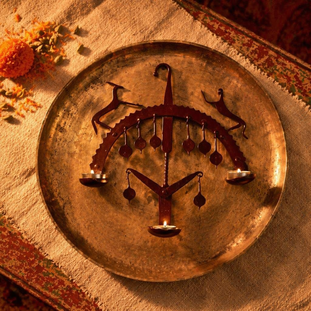 Bastar Wall Lamp Lohshilp Wrought Iron Tea Light, Still Light. Handmade in India by House of Taraasha.