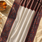 Chintz Single Panel Ivory, Maroon and Navy Cotton Curtain, The Draped Window. Handmade in India by House of Taraasha.
