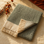 Chevron Green Handwoven Pure Cotton Throw, The Linen Room. Handmade in India by House of Taraasha.
