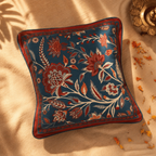 Chintz Navy, Maroon and Ivory Block-Printed Cushion Cover, The Living Room. Handmade in India by House of Taraasha.