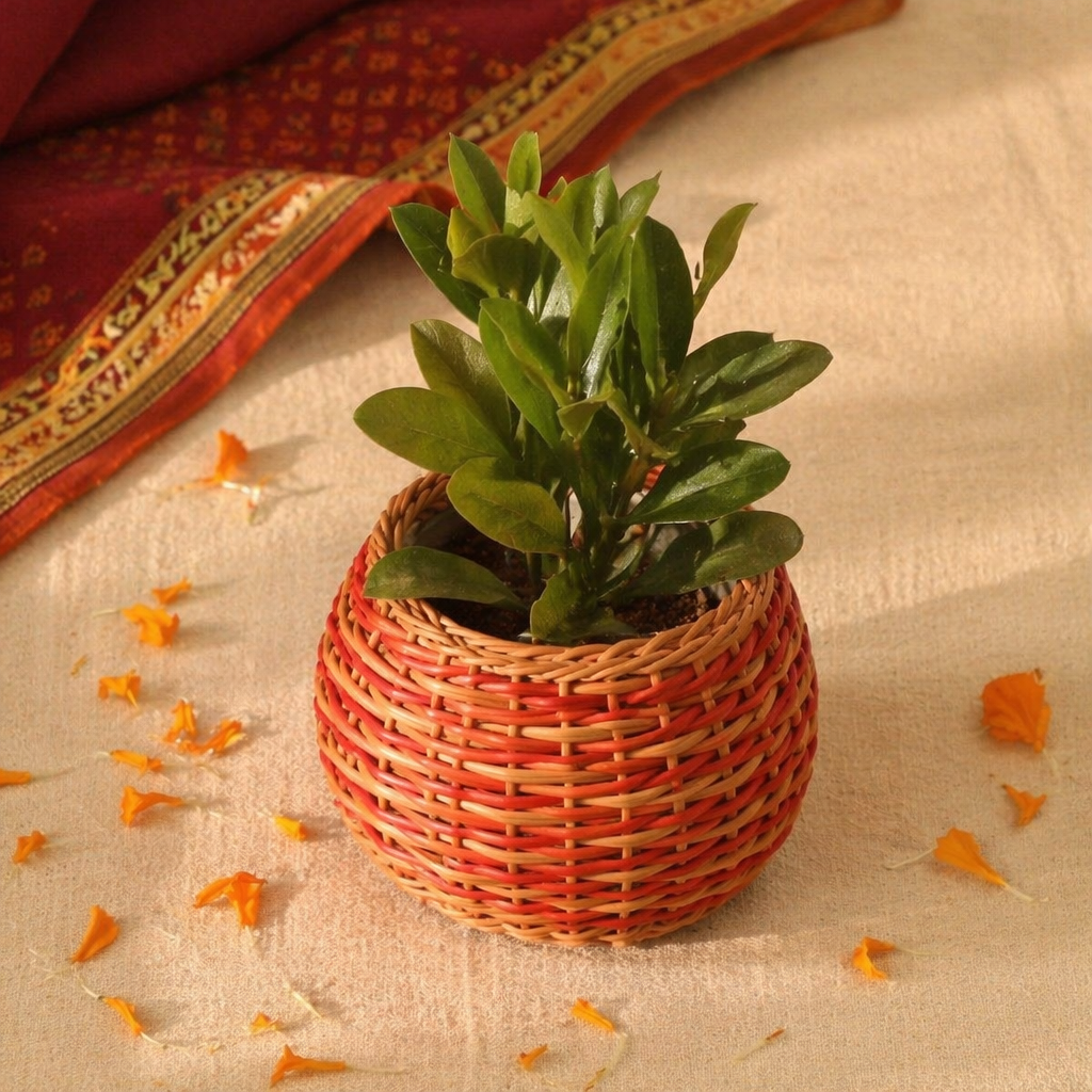 Willow Wicker Planter Trio Rust and Natural Brown, The Art Wall. Handmade in India by House of Taraasha.