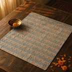 Blue & Dusty Pink Floral Cotton Table Mat, The Gathered Table. Handmade in India by House of Taraasha.