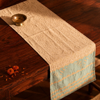 Applique Cutwork Runner Taupe and Teal Blue, The Gathered Table. Handmade in India by House of Taraasha.