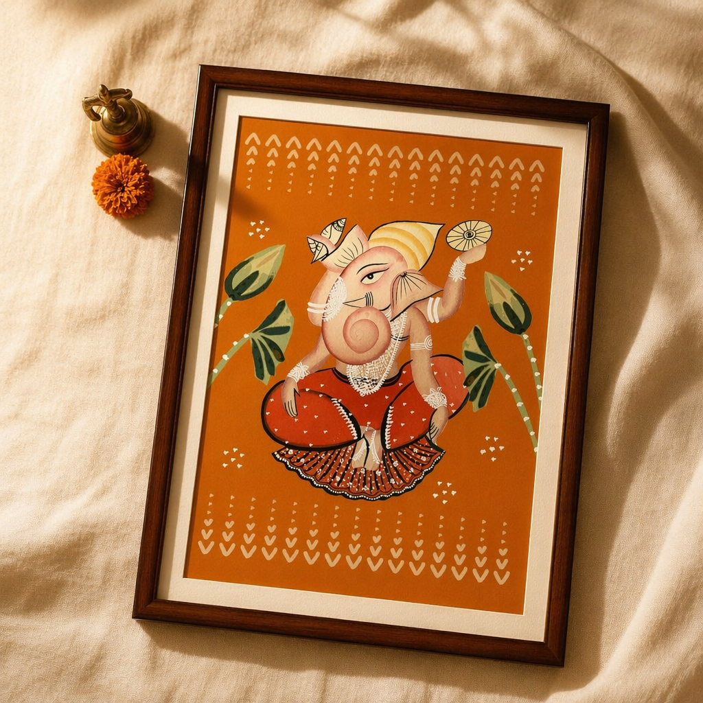 Kalighat Ganesha Art Print by Samir Chitrakar, The Art Wall. Handmade in India by House of Taraasha.