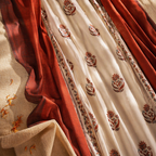 Chintz Assorted Set Off-White, Brick Red and Navy Cotton Curtains, The Draped Window. Handmade in India by House of Taraasha.