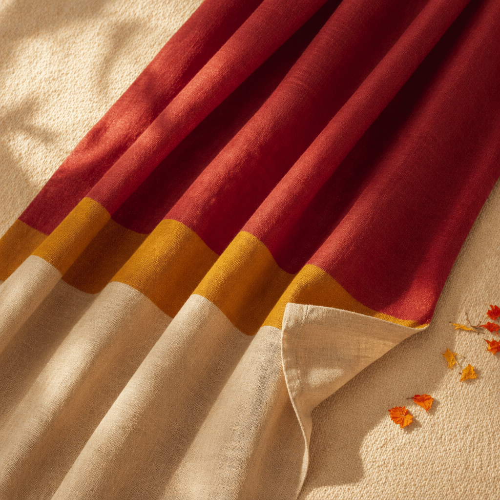 Reversible Maroon and Off-White Door Curtain, The Draped Window. Handmade in India by House of Taraasha.