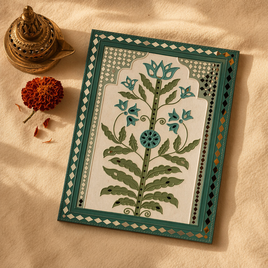 Aqua Blue Lippan Wall Hanging Floral Motif, The Art Wall. Handmade in India by House of Taraasha.