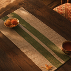 Madur Olive Handwoven Grass Table Runner, The Gathered Table. Handmade in India by House of Taraasha.