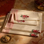 Rose Print Off White Hand Block-Printed Towel Set, The Linen Room. Handmade in India by House of Taraasha.
