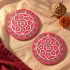 Pink Lippan Round Wall Medallions Pair, The Art Wall. Handmade in India by House of Taraasha.