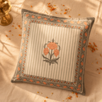 Floral Green and Dusty Pink Hand-Printed Cushion Cover, The Living Room. Handmade in India by House of Taraasha.