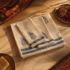 Off White and Blue Hand Block-Printed Towel Set, The Linen Room. Handmade in India by House of Taraasha.