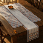 Blue & Dusty Pink Floral Cotton Runner & Mat Set, The Gathered Table. Handmade in India by House of Taraasha.