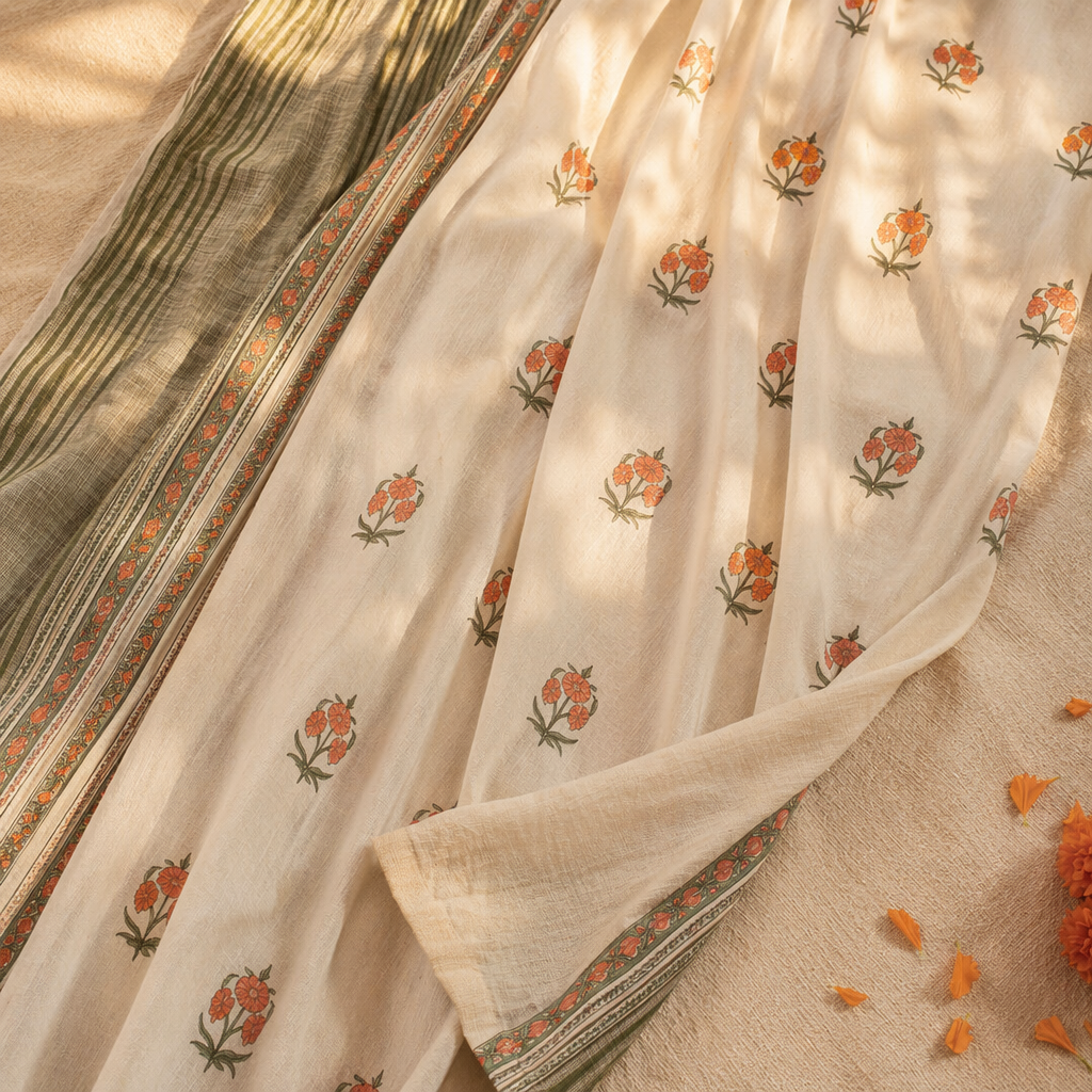 Royal Courtyards Green & Dusty Pink Woven-Sheer Set of Four, The Draped Window. Handmade in India by House of Taraasha.