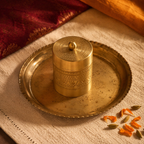 Moradabad Floral-Etched Pure Brass Dabba, Large, The Brass Atelier. Handmade in India by House of Taraasha.