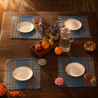 Cobalt Blue Handwoven Grass Table Mat, The Gathered Table. Handmade in India by House of Taraasha.