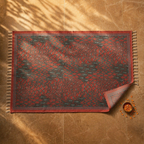 Maroon, Navy and Green Chintz Floral Block-Printed Cotton Rug, The Woven Floor. Handmade in India by House of Taraasha.