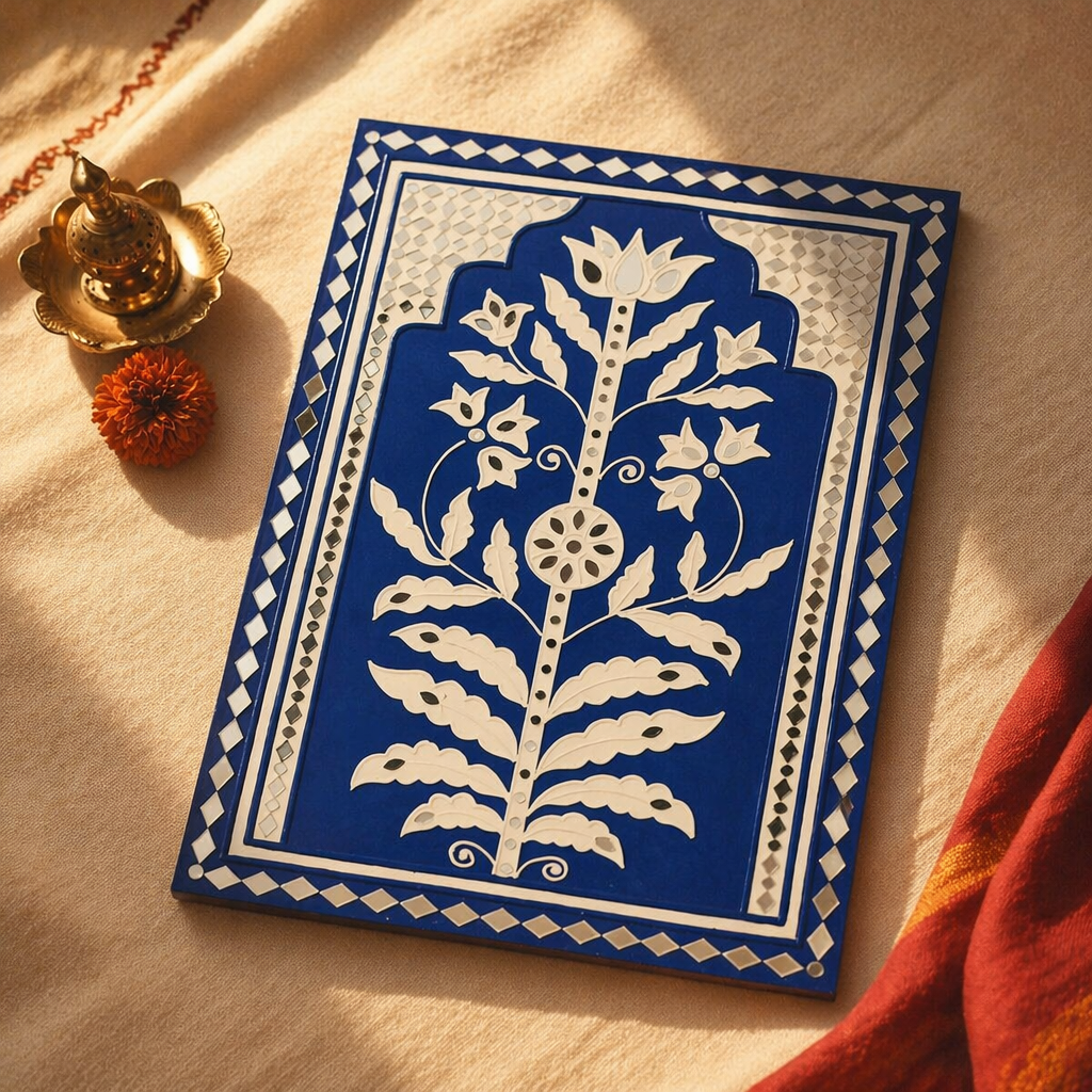 Persian Blue Lippan Wall Hanging Jodhpur Motif, The Art Wall. Handmade in India by House of Taraasha.
